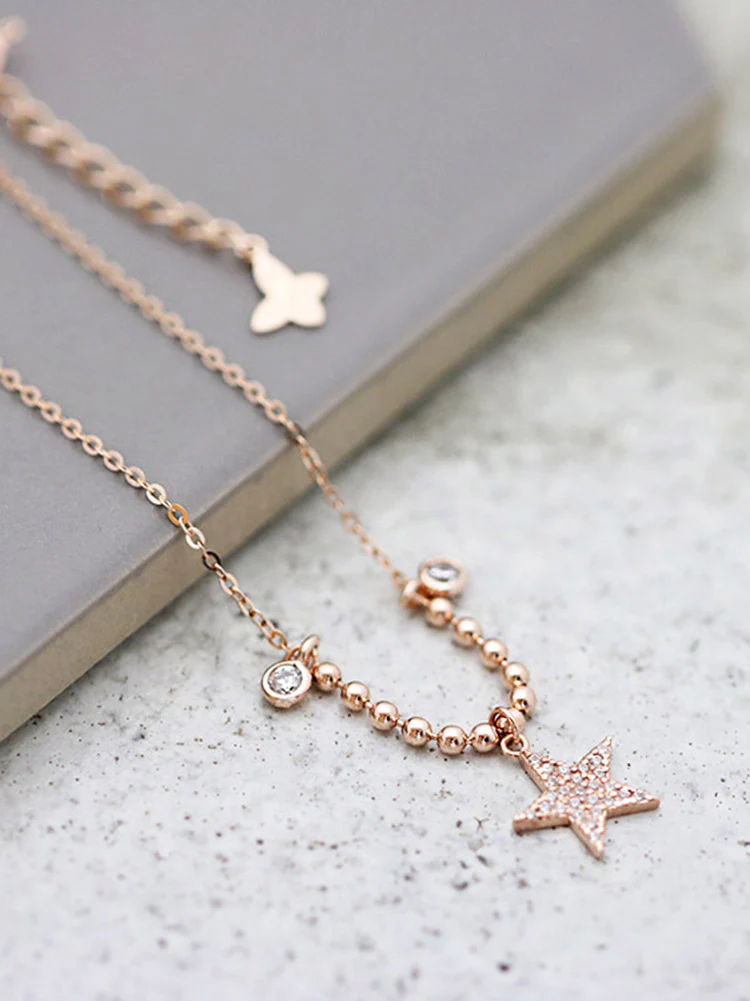 14K Gold Star Charm Anklet - Image 2