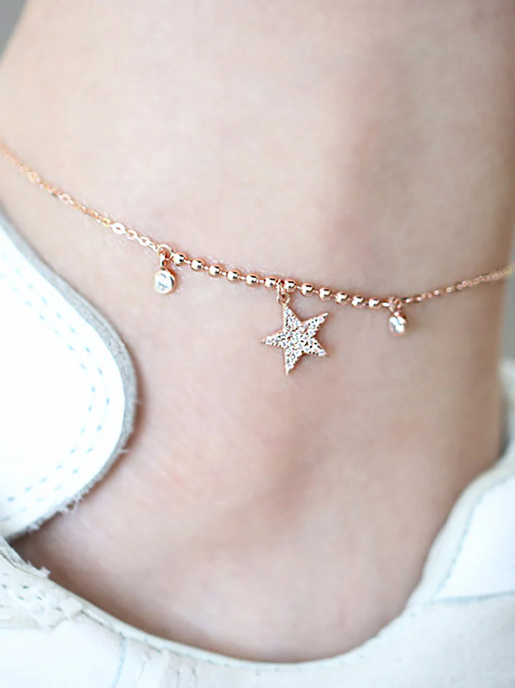 14K Gold Star Charm Anklet - Image 6