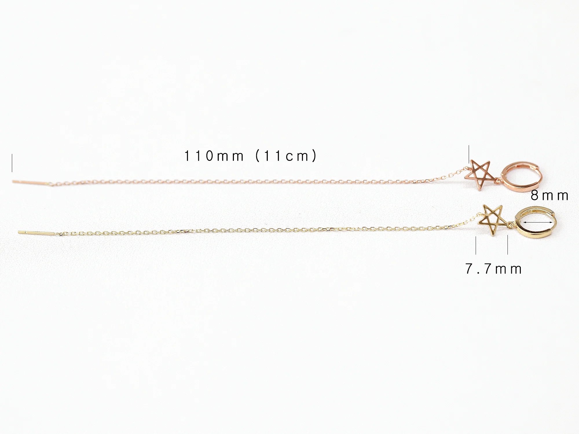 14K Gold Star Long Drop Threader Hoop Earring - Image 8