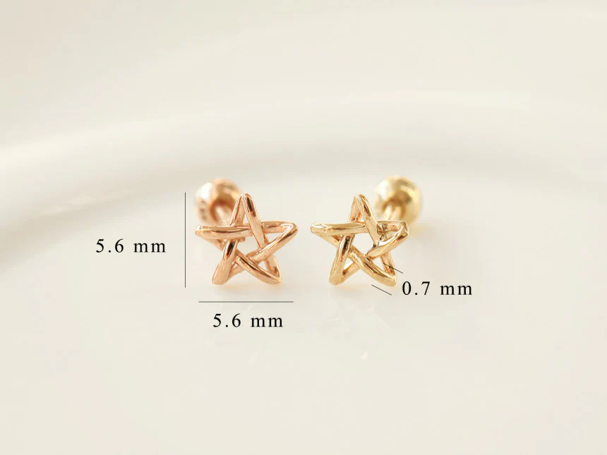 14K Gold Star Point Cartilage Earring 18G16G - Image 10