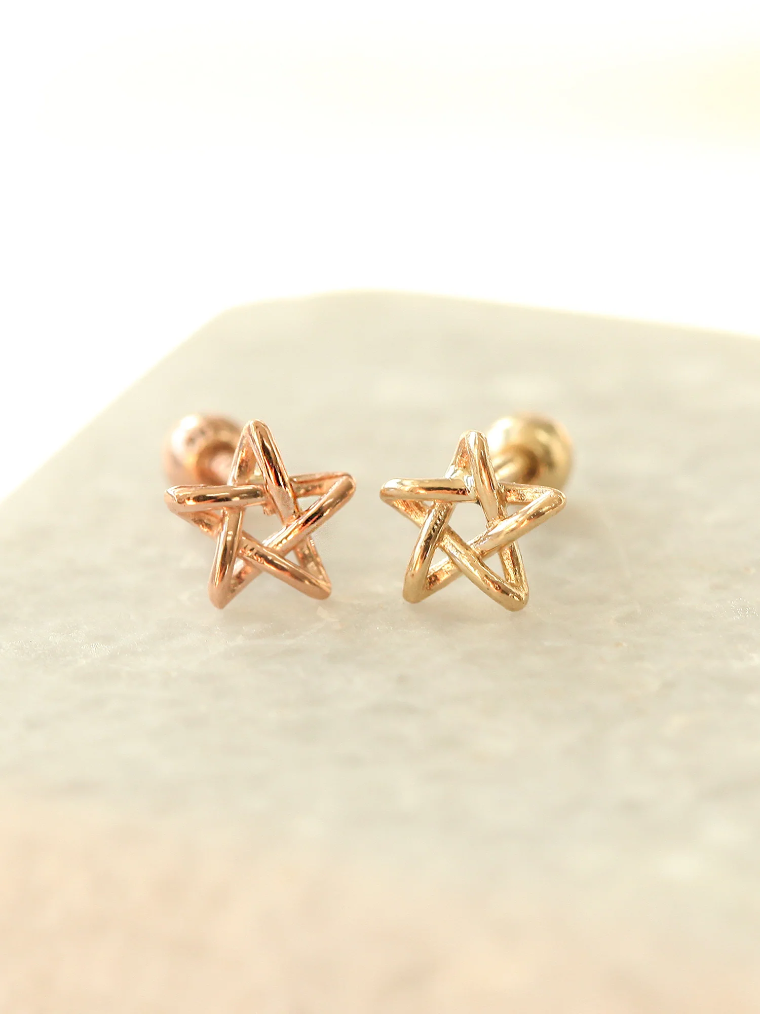 14K Gold Star Point Cartilage Earring 18G16G - Image 4