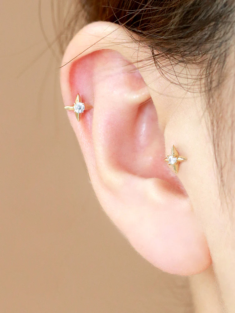 14K Gold Stud Labret Piercing 18G16G - Image 2