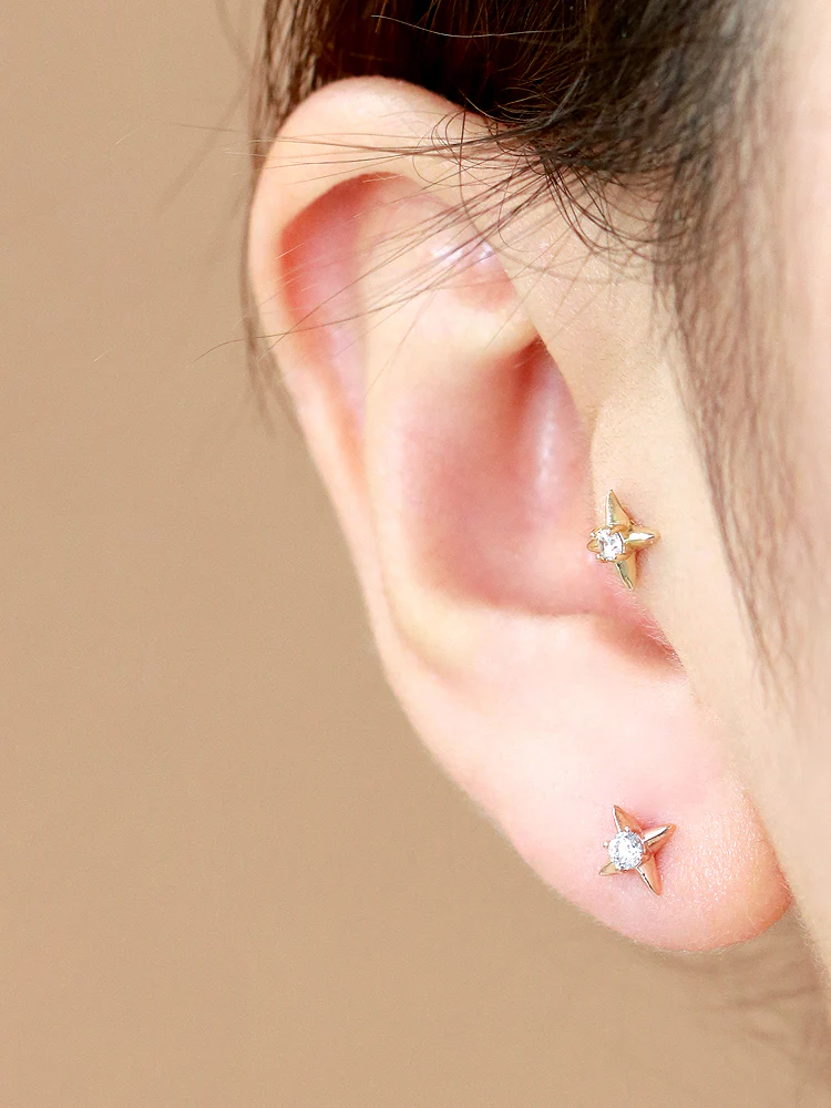 14K Gold Stud Labret Piercing 18G16G - Image 3