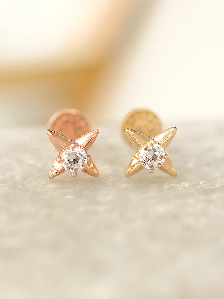 14K Gold Stud Labret Piercing 18G16G - Image 6