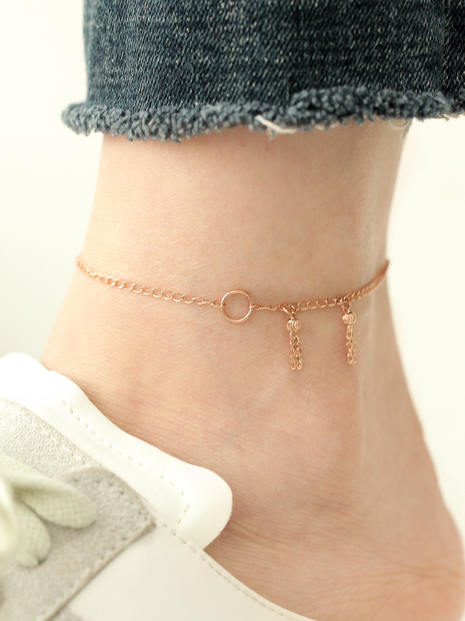 14K 18K Gold Tassel Chain Anklet - Image 2