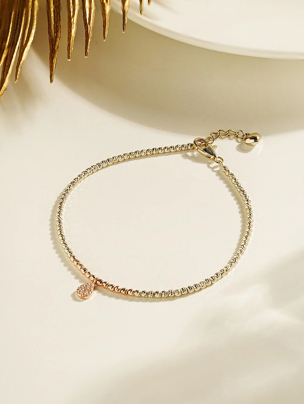 14K Gold Teardrop Crystal Two Tone Ball Bracelet