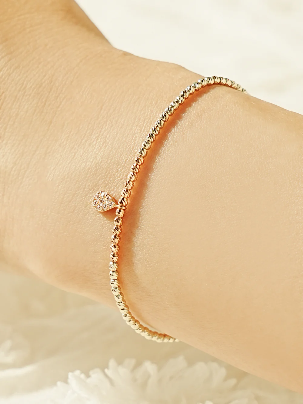 14K Gold Teardrop Crystal Two Tone Ball Bracelet - Image 4