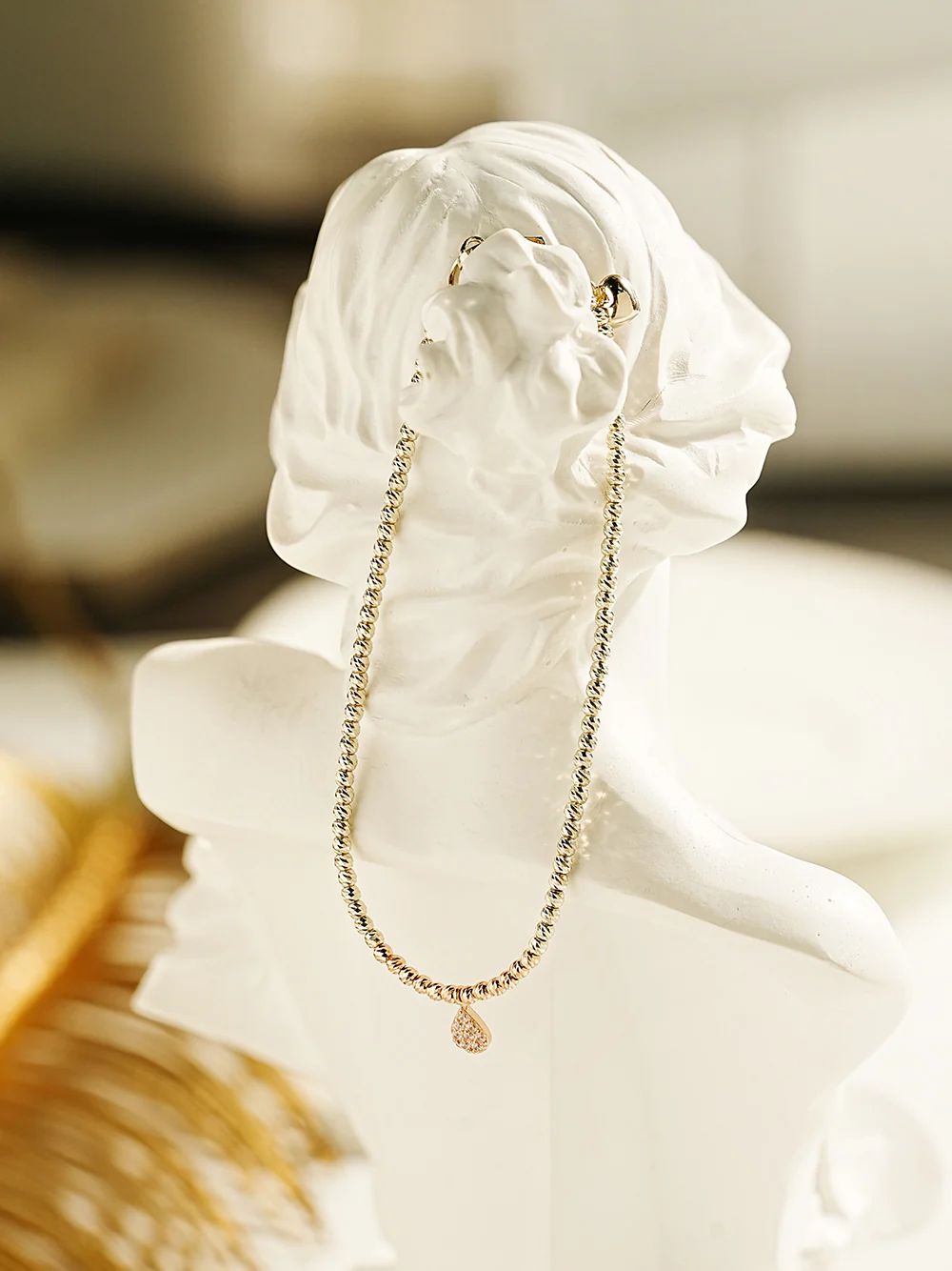 14K Gold Teardrop Crystal Two Tone Ball Bracelet - Image 5