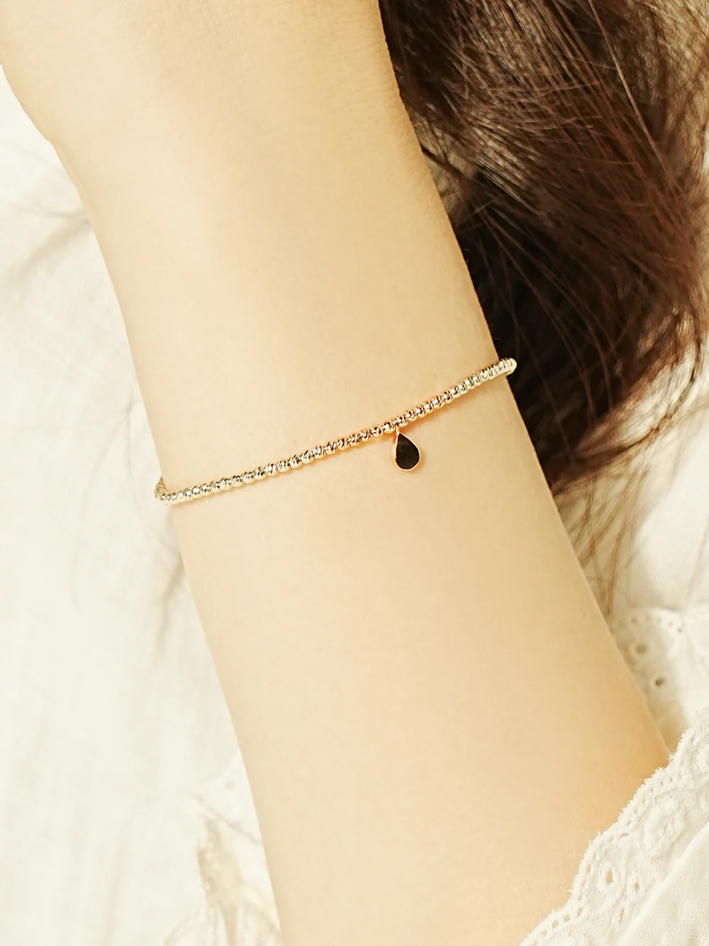 14K Gold Teardrop Crystal Two Tone Ball Bracelet - Image 6