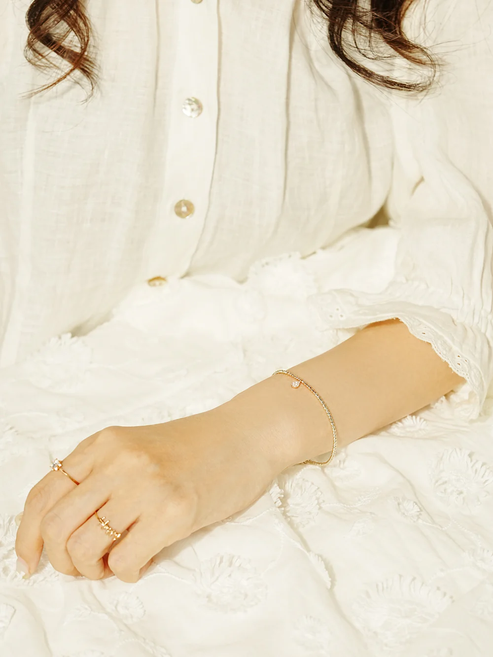 14K Gold Teardrop Crystal Two Tone Ball Bracelet - Image 8