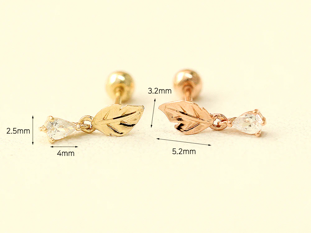 14K gold Teardrop Leaf cartilage earring 20g - Image 15