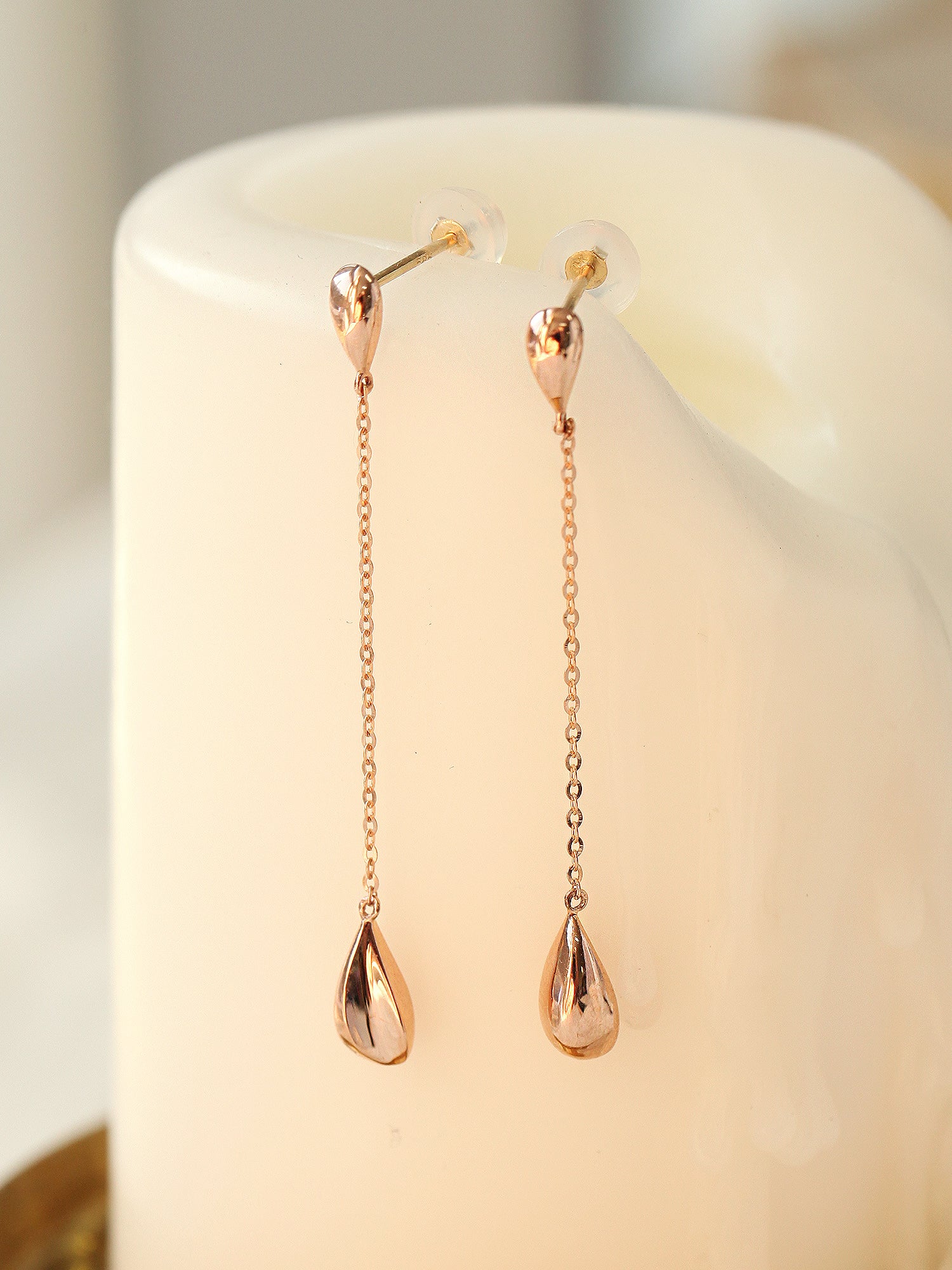14K Gold Teardrop Long Drop Earring - Image 10