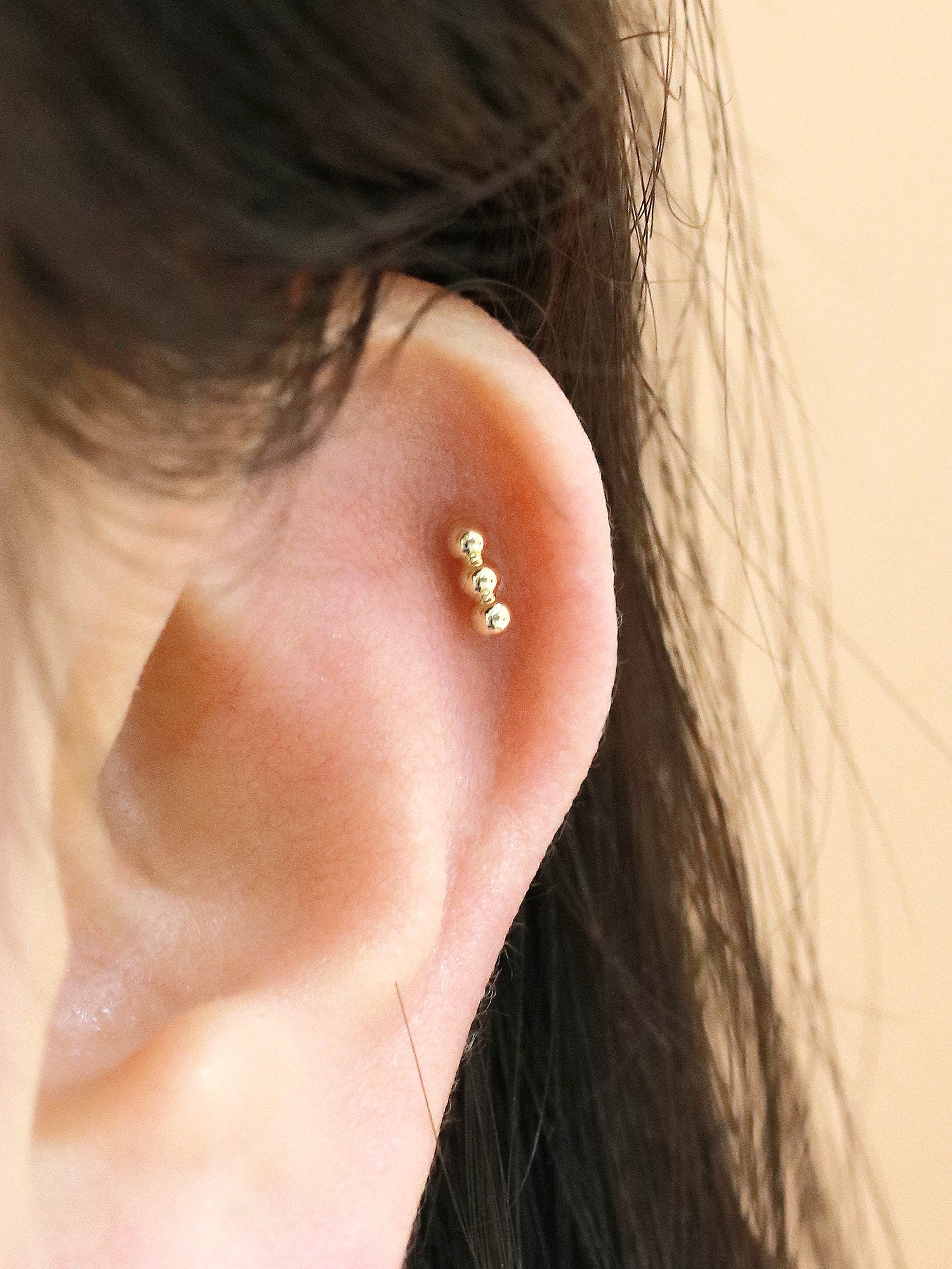 14K Gold Triangle Ball Cartilage Earring 20G