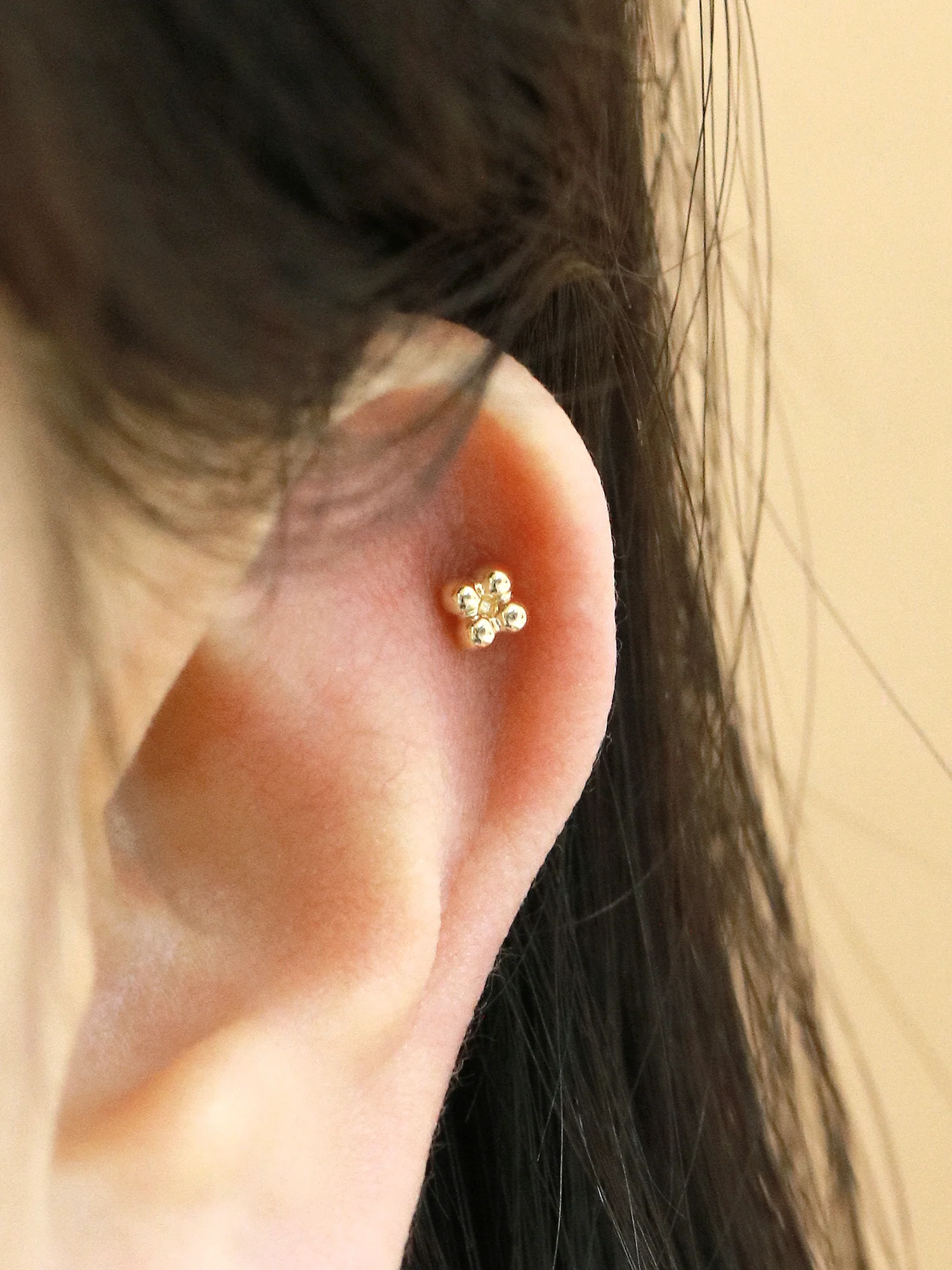 14K Gold Triangle Ball Cartilage Earring 20G - Image 10