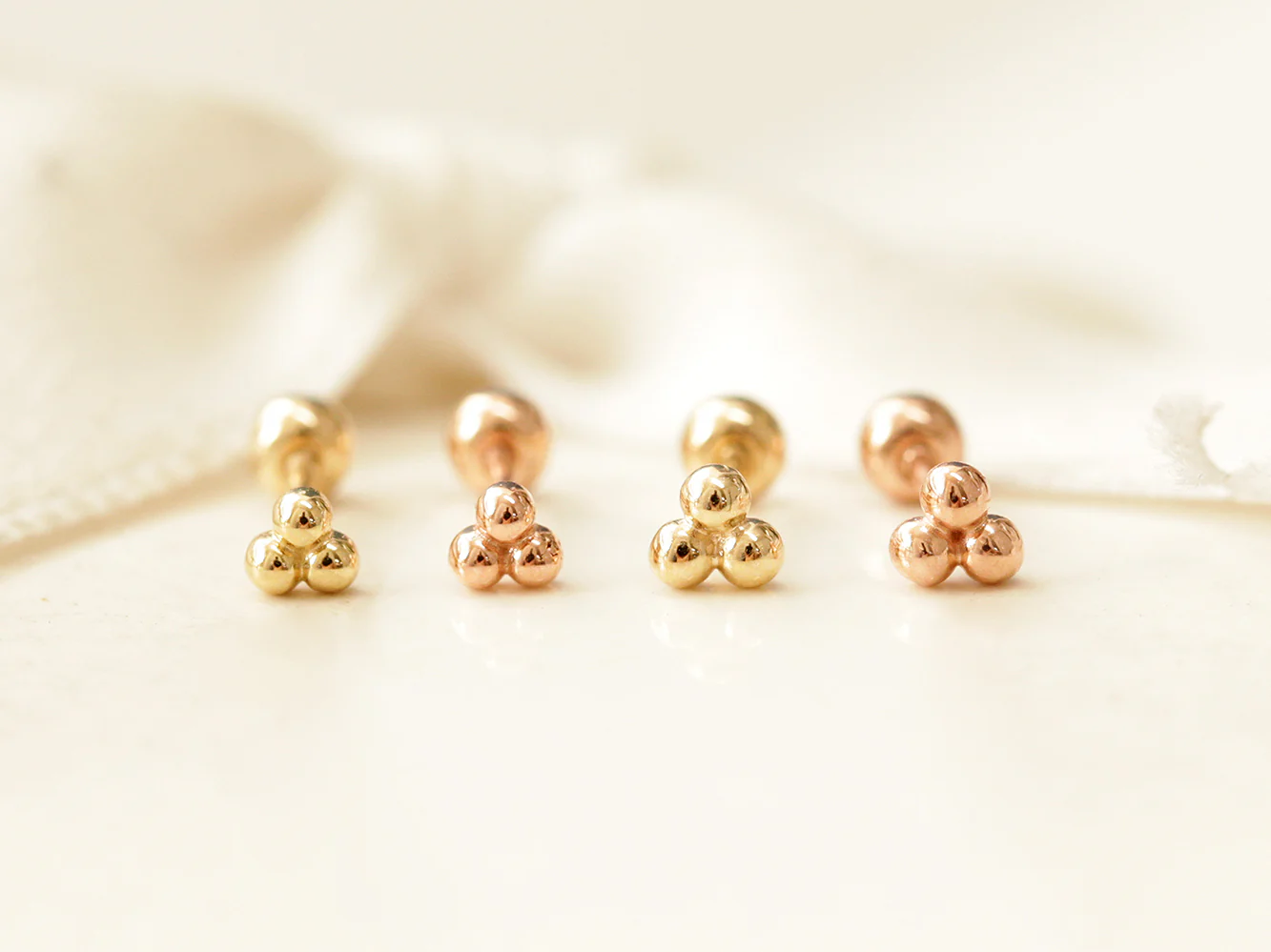 14K Gold Triangle Ball Cartilage Earring 20G - Image 11