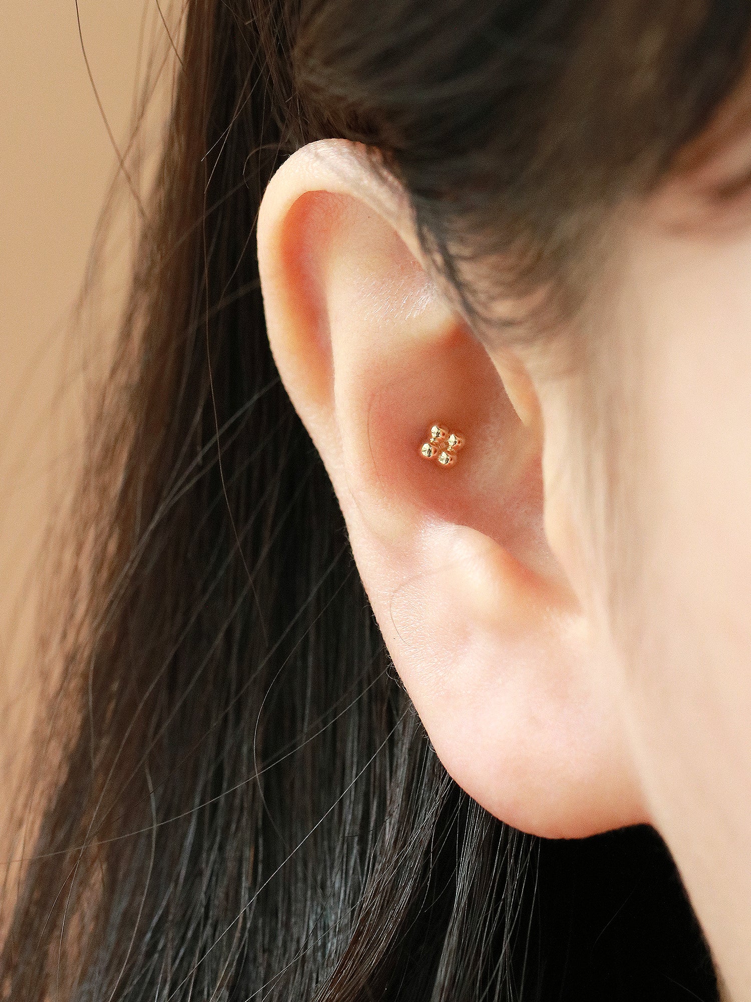 14K Gold Triangle Ball Cartilage Earring 20G - Image 5
