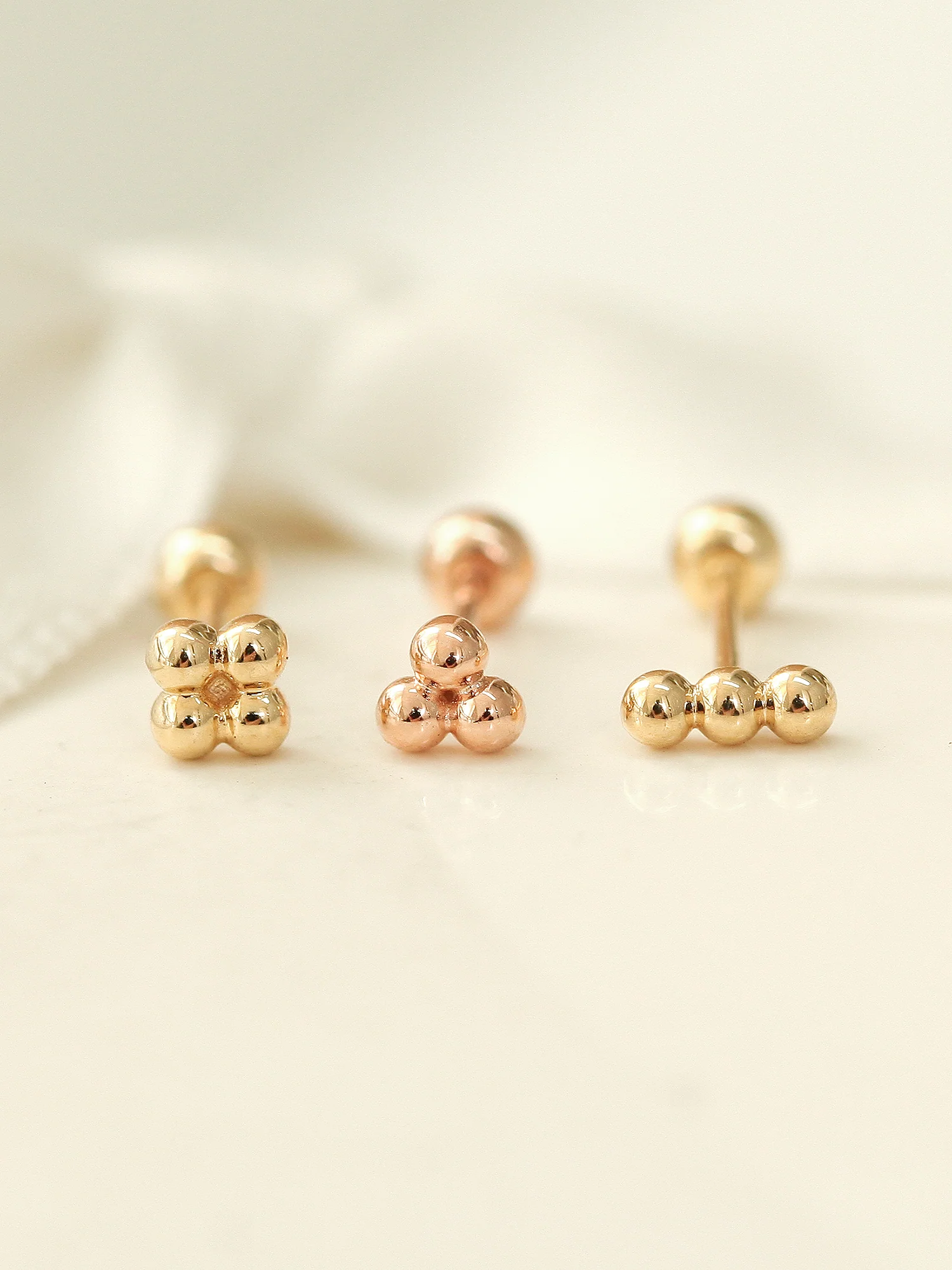 14K Gold Triangle Ball Cartilage Earring 20G - Image 6
