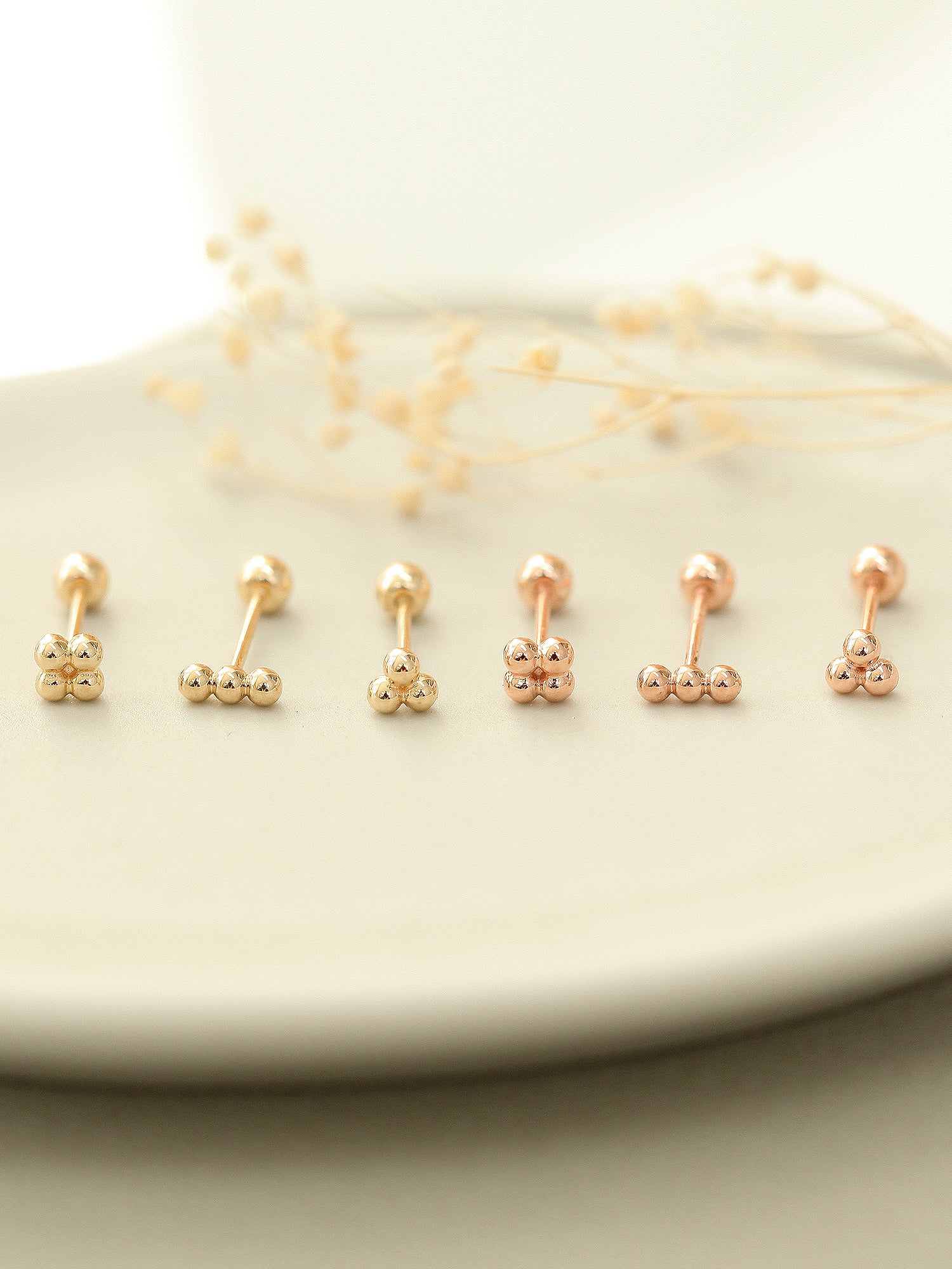 14K Gold Triangle Ball Cartilage Earring 20G - Image 7