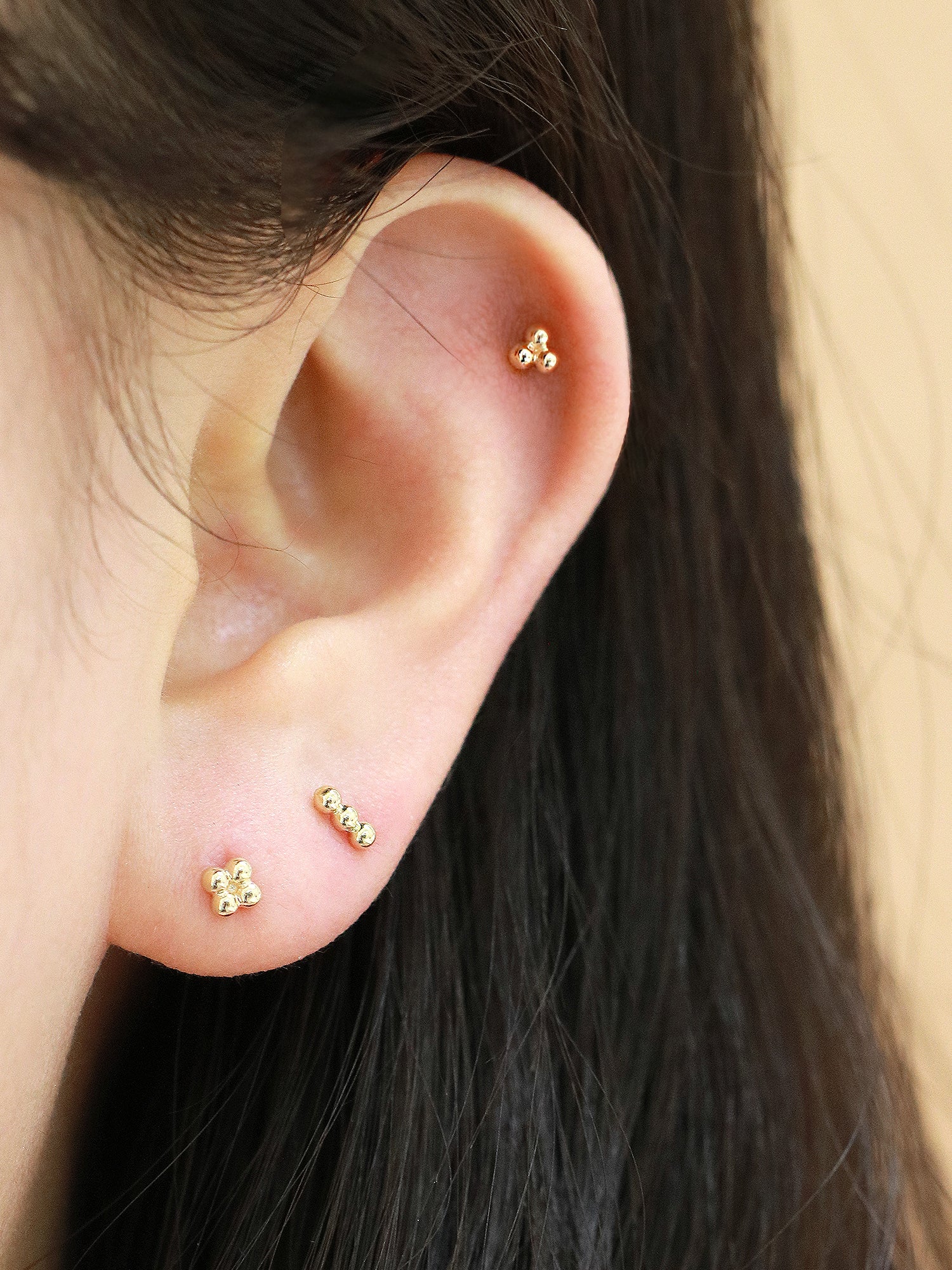 14K Gold Triangle Ball Cartilage Earring 20G - Image 8