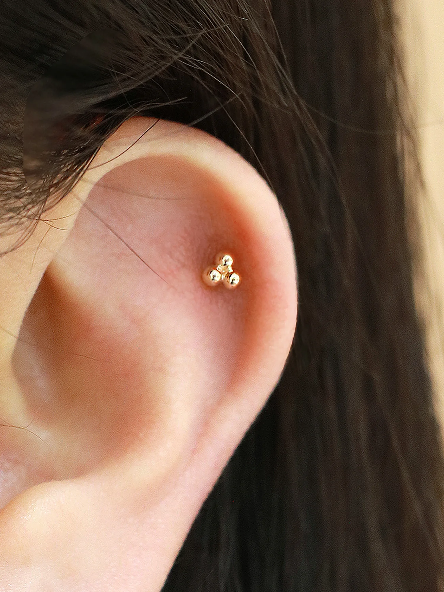 14K Gold Triangle Ball Cartilage Earring 20G - Image 9