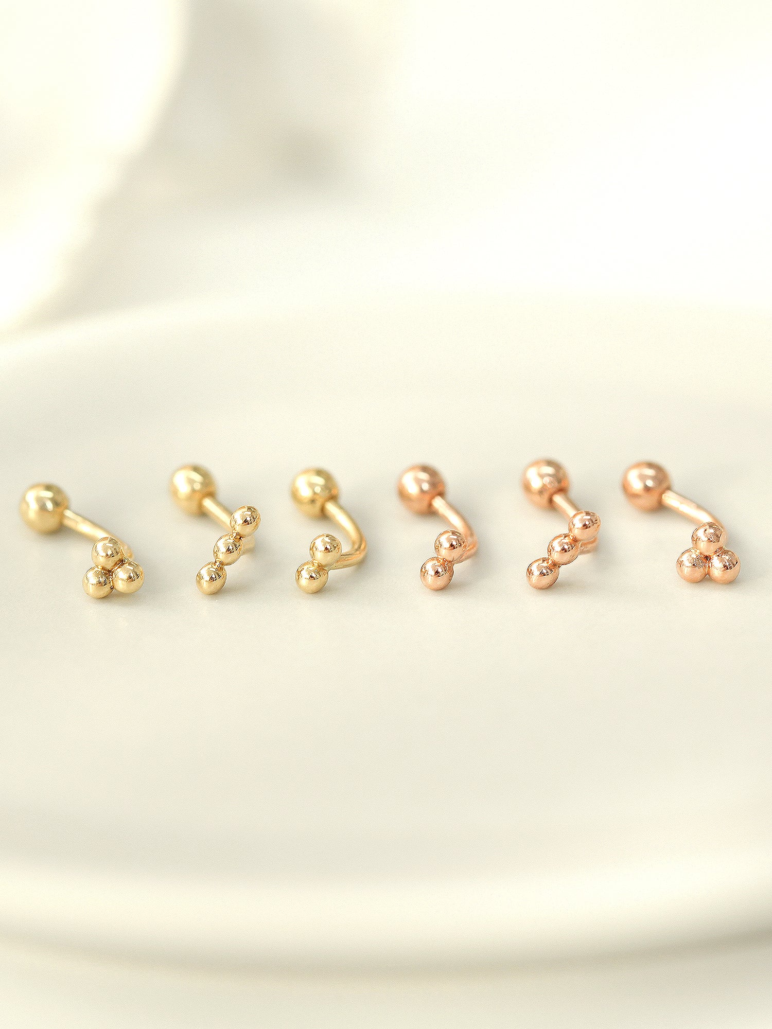 14K Gold Triangle Ball Rook Piercing 18G16G - Image 5