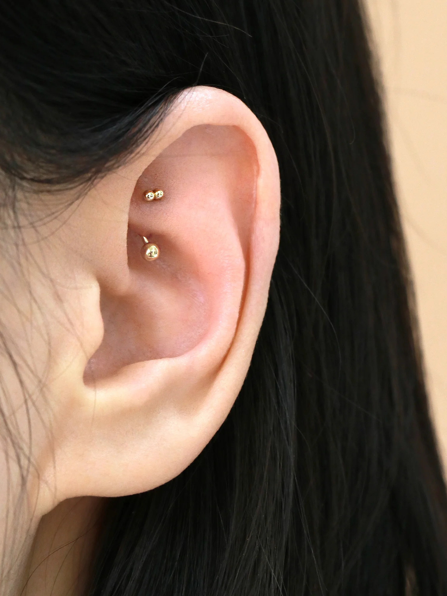 14K Gold Triangle Ball Rook Piercing 18G16G - Image 7
