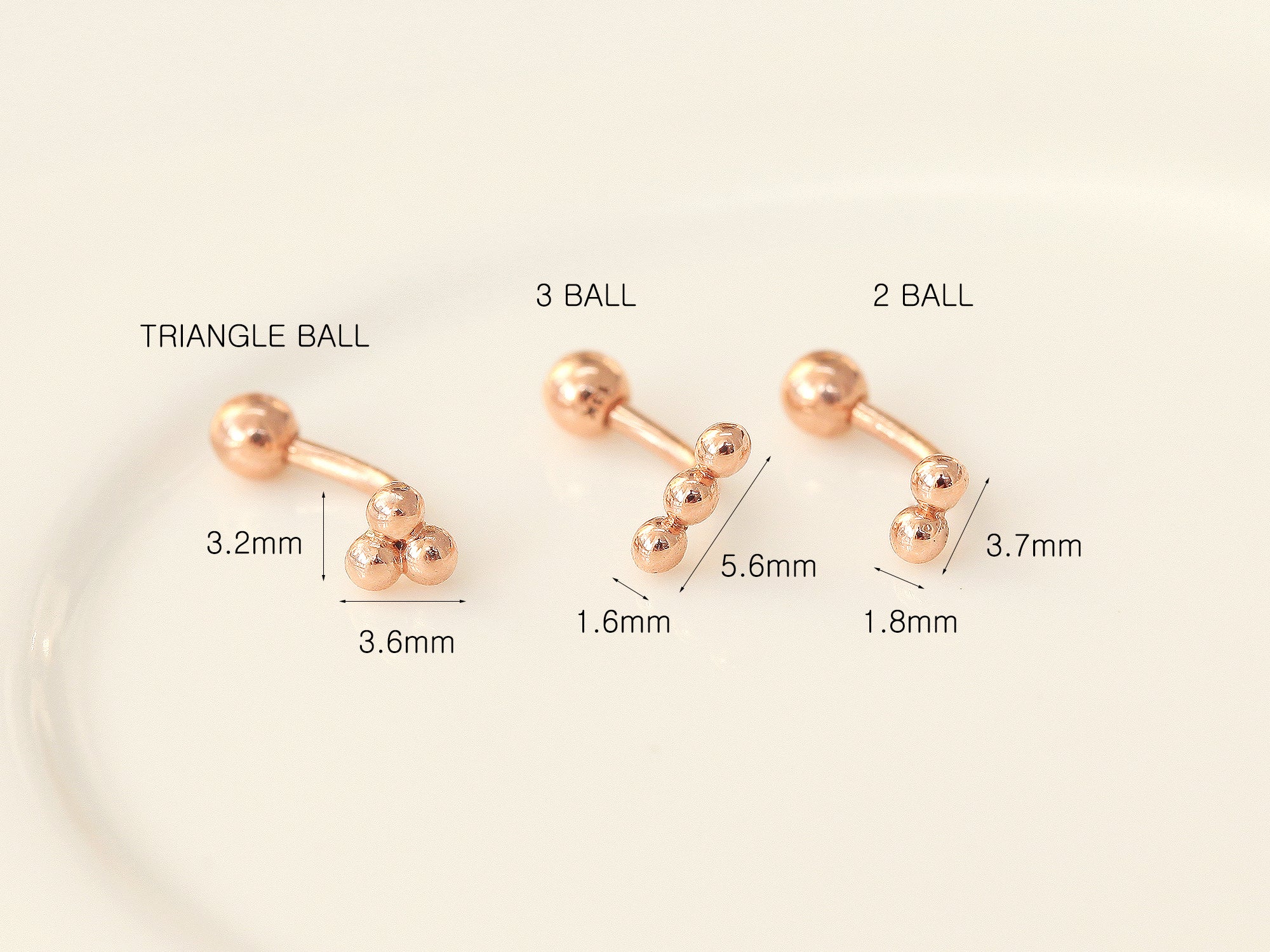 14K Gold Triangle Ball Rook Piercing 18G16G - Image 9
