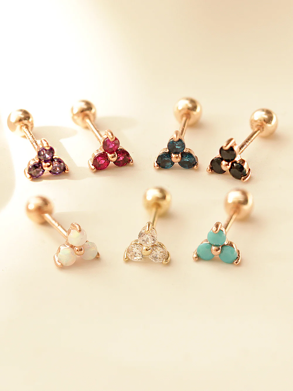 14K Gold Triangle Cubic Cartilage Earring 20G18G16G