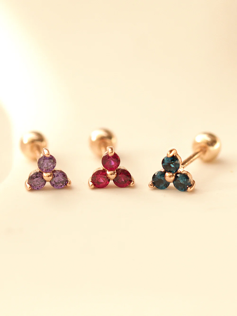 14K Gold Triangle Cubic Cartilage Earring 20G18G16G - Image 2