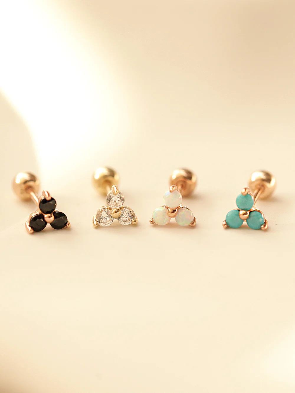 14K Gold Triangle Cubic Cartilage Earring 20G18G16G - Image 3
