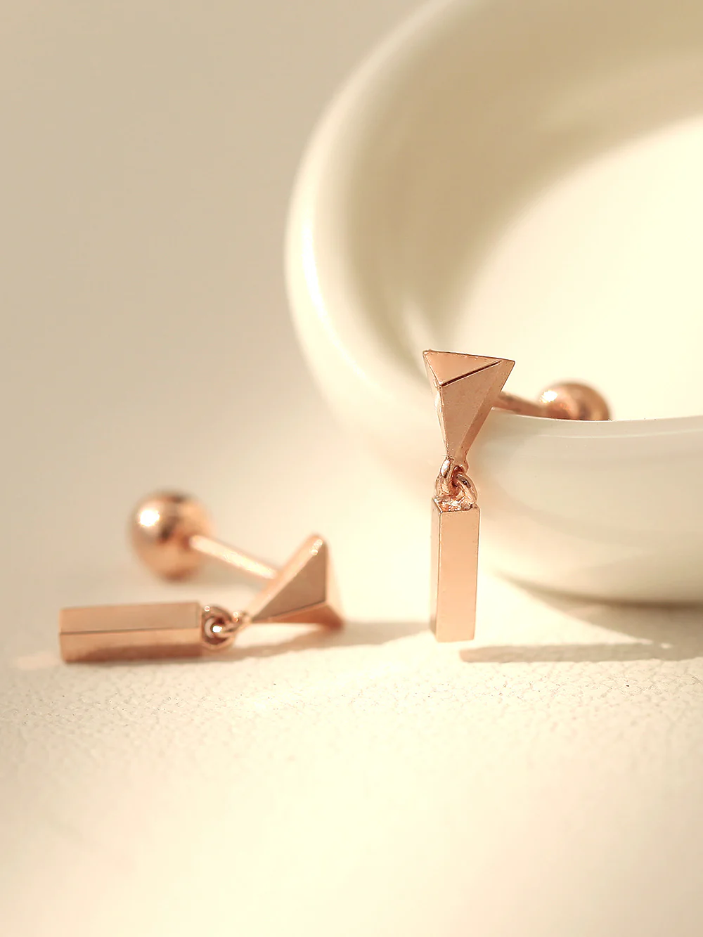 14K Gold Triangle Drop Stick Cartilage Earring 20G