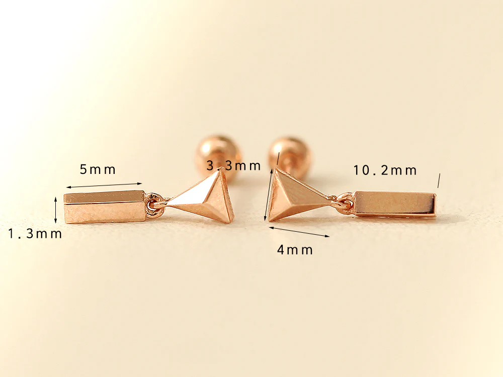 14K Gold Triangle Drop Stick Cartilage Earring 20G - Image 10