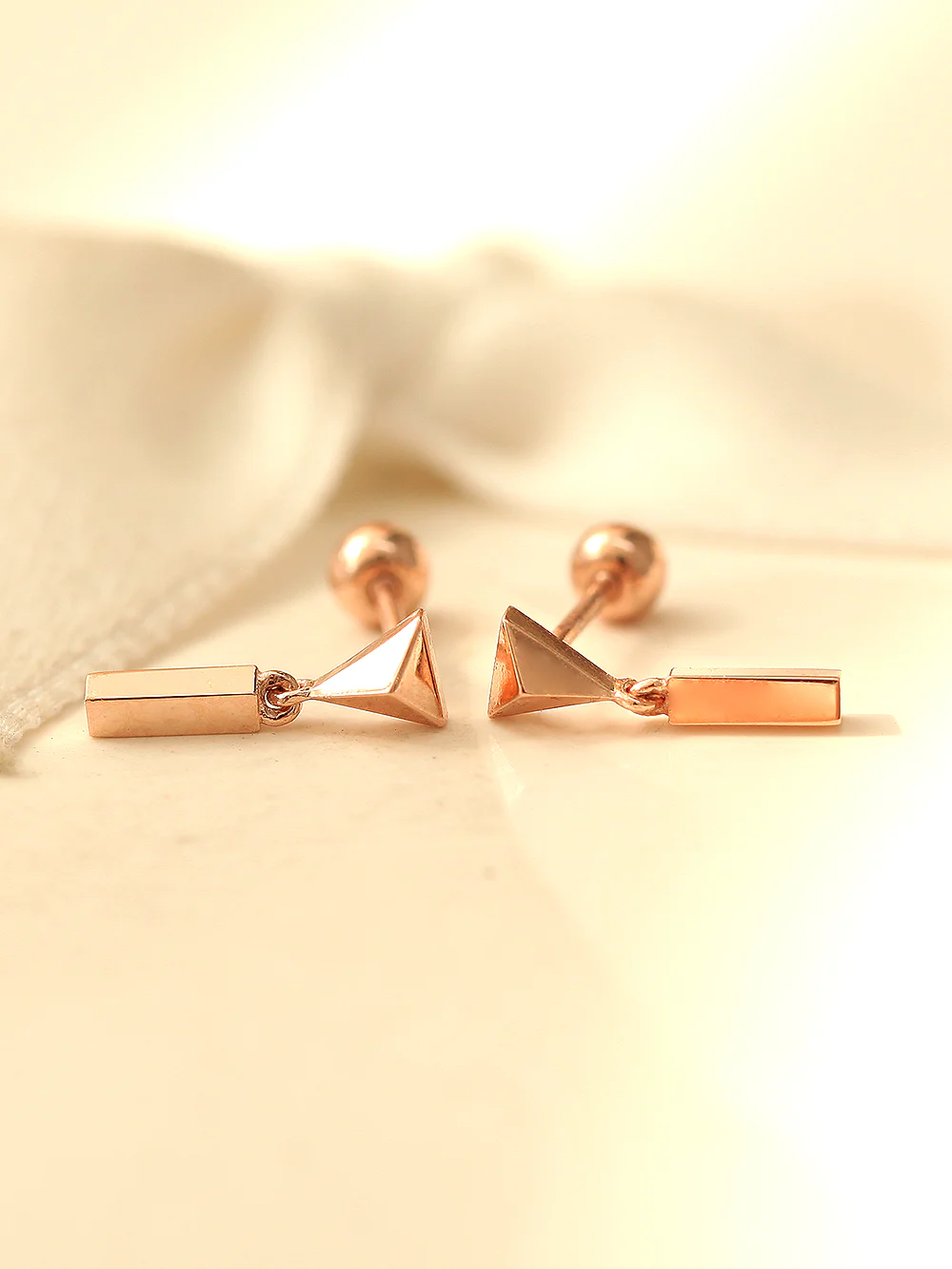 14K Gold Triangle Drop Stick Cartilage Earring 20G - Image 2