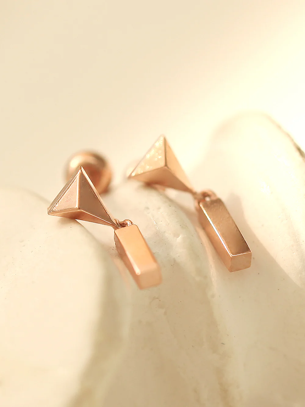 14K Gold Triangle Drop Stick Cartilage Earring 20G - Image 5