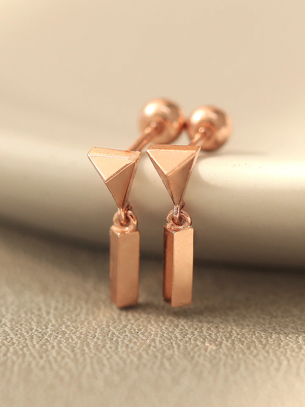 14K Gold Triangle Drop Stick Cartilage Earring 20G - Image 6