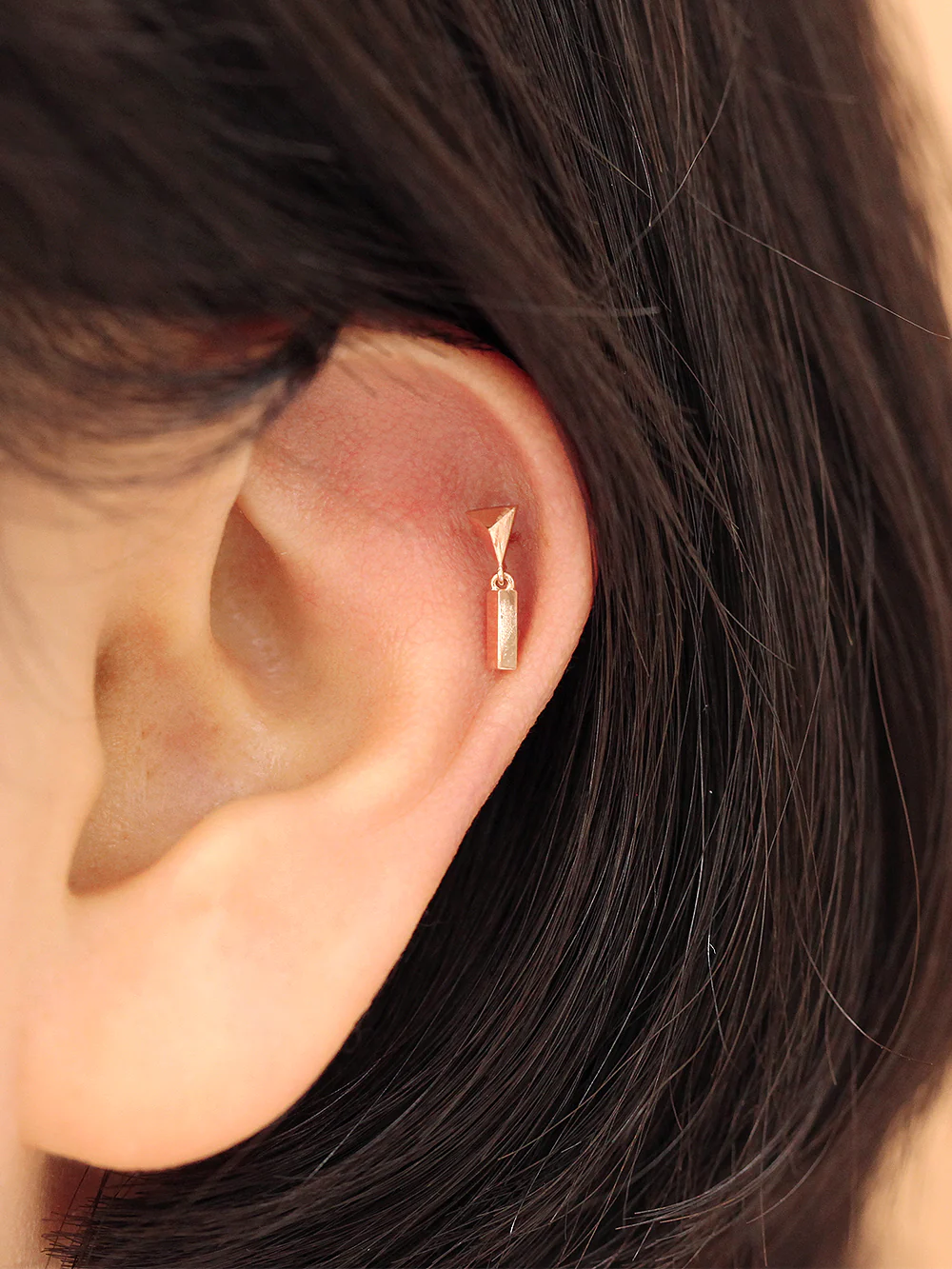 14K Gold Triangle Drop Stick Cartilage Earring 20G - Image 7
