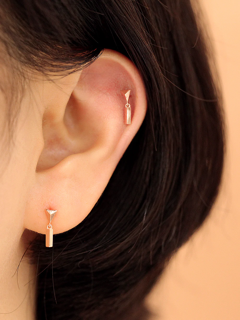 14K Gold Triangle Drop Stick Cartilage Earring 20G - Image 8