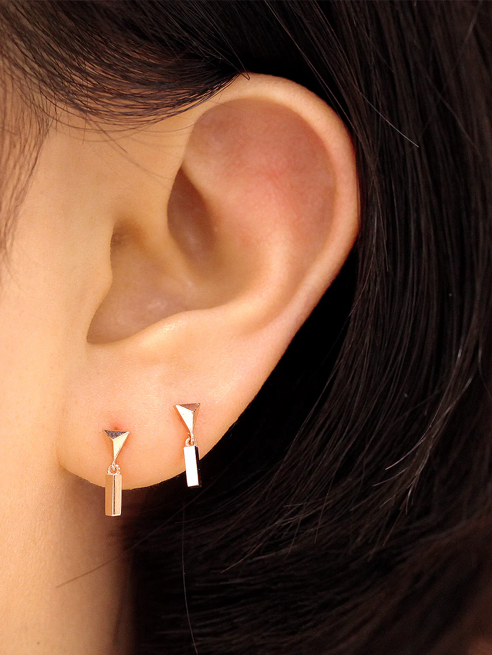 14K Gold Triangle Drop Stick Cartilage Earring 20G - Image 9