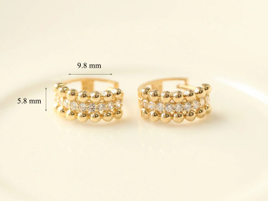 14K Gold Triple Cubic Ball Hoop Earring - Image 10