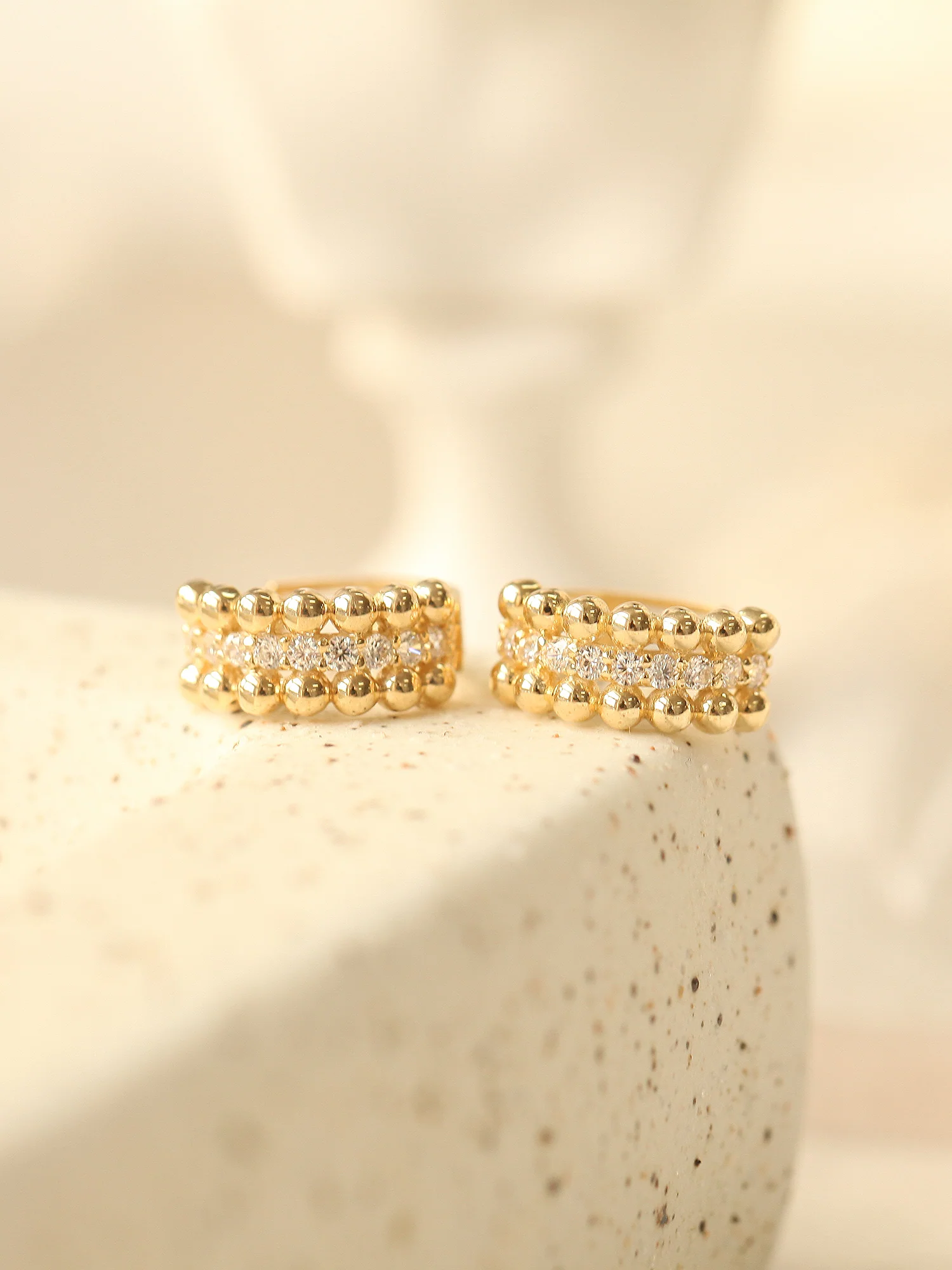 14K Gold Triple Cubic Ball Hoop Earring - Image 4