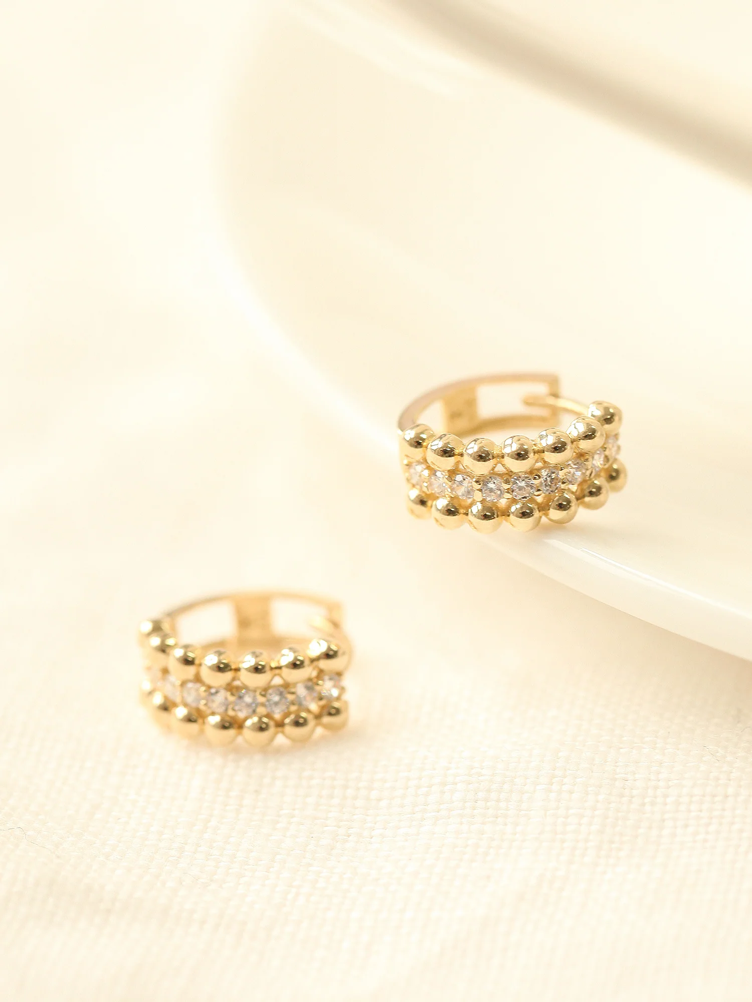 14K Gold Triple Cubic Ball Hoop Earring - Image 6