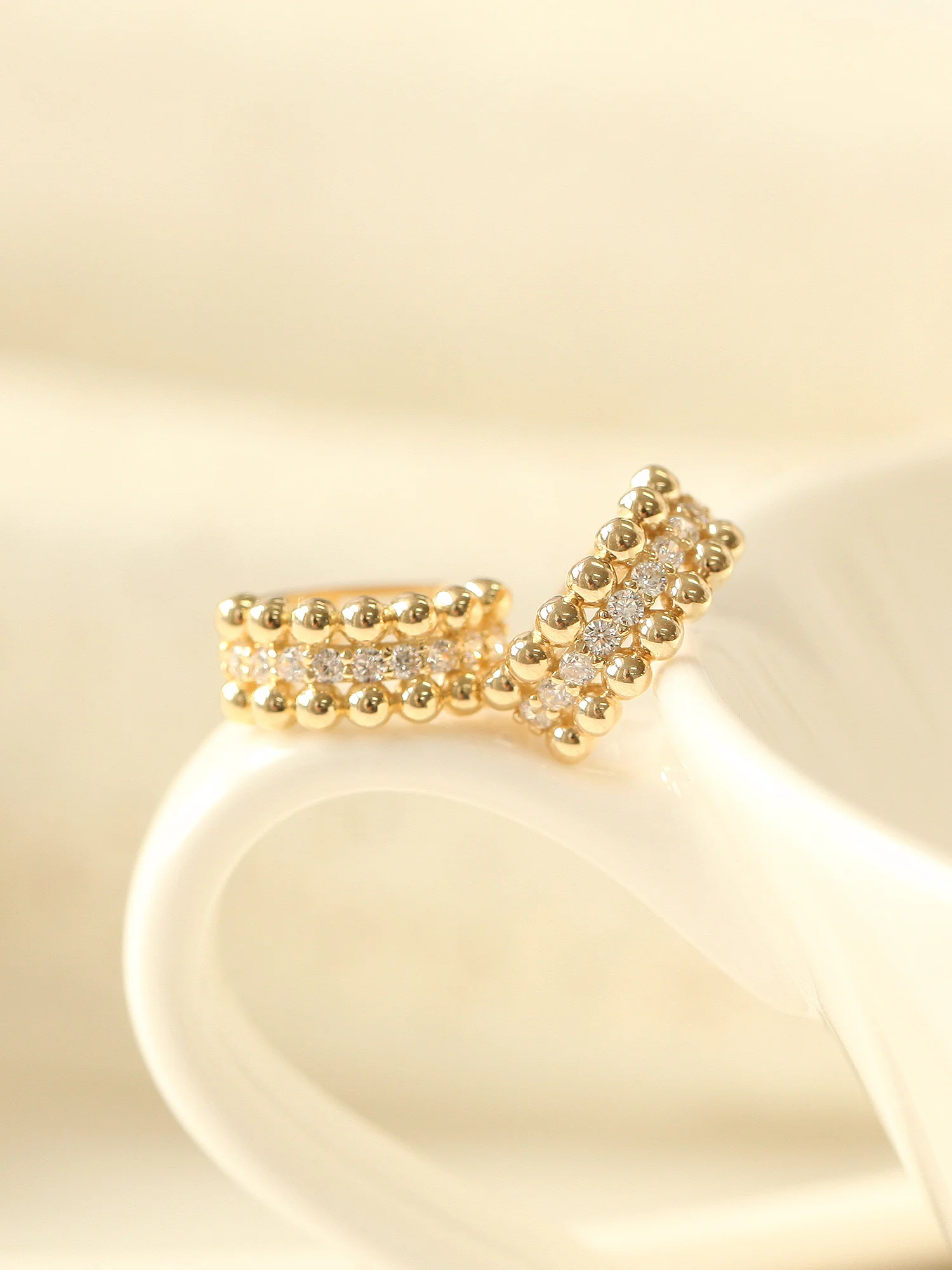 14K Gold Triple Cubic Ball Hoop Earring - Image 7