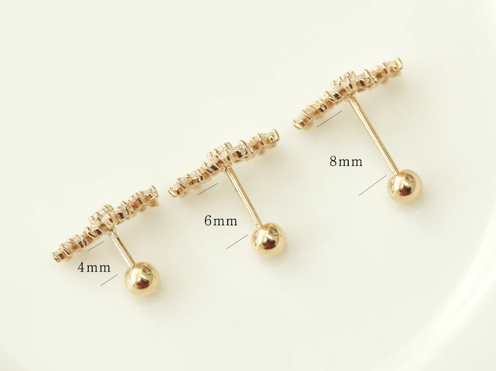14K Gold Triple Flower Cartilage Earring 20G - Image 8