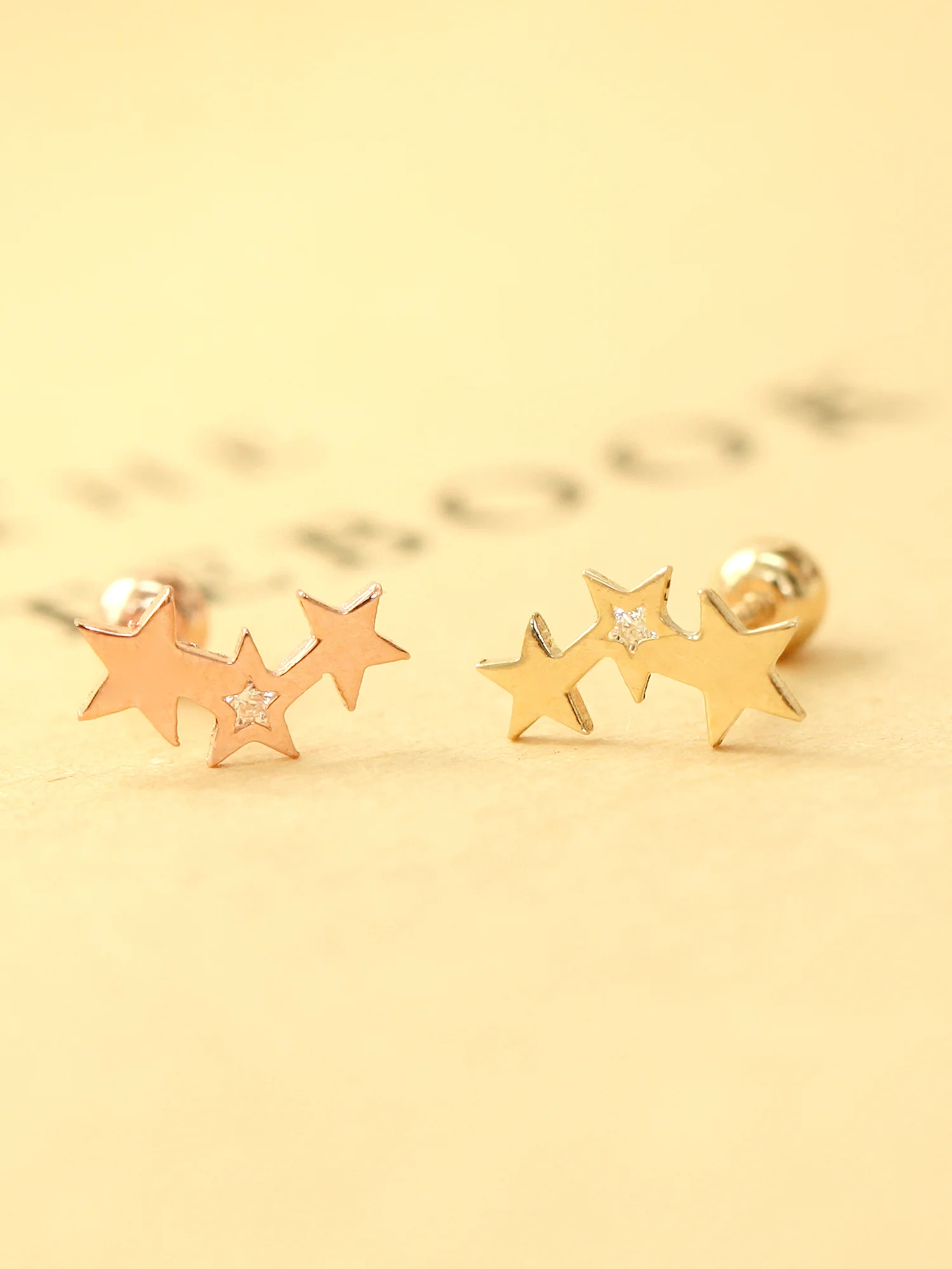 14K gold Triple Star Cubic Cartilage Earring 20G - Image 3