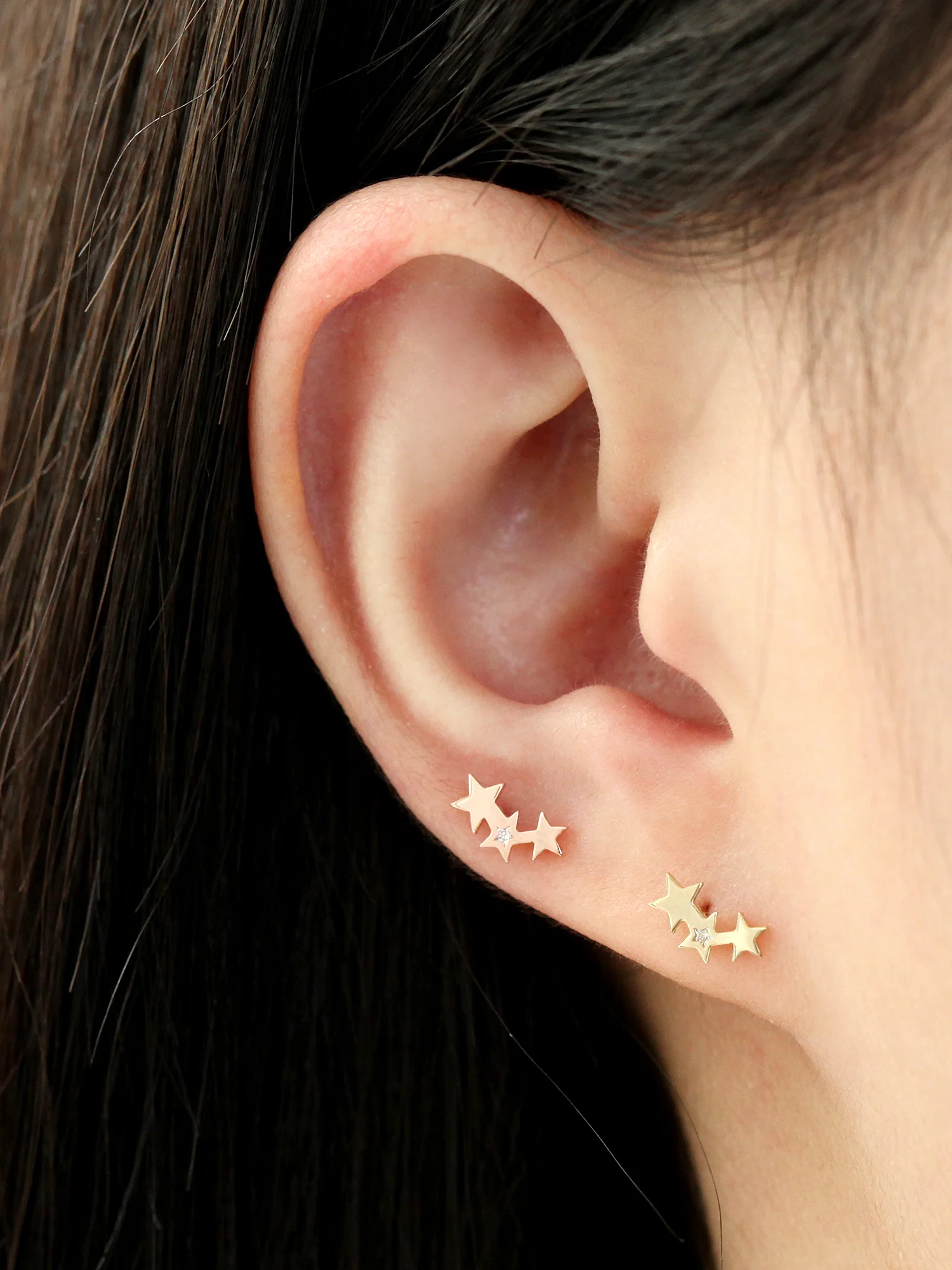 14K gold Triple Star Cubic Cartilage Earring 20G - Image 5