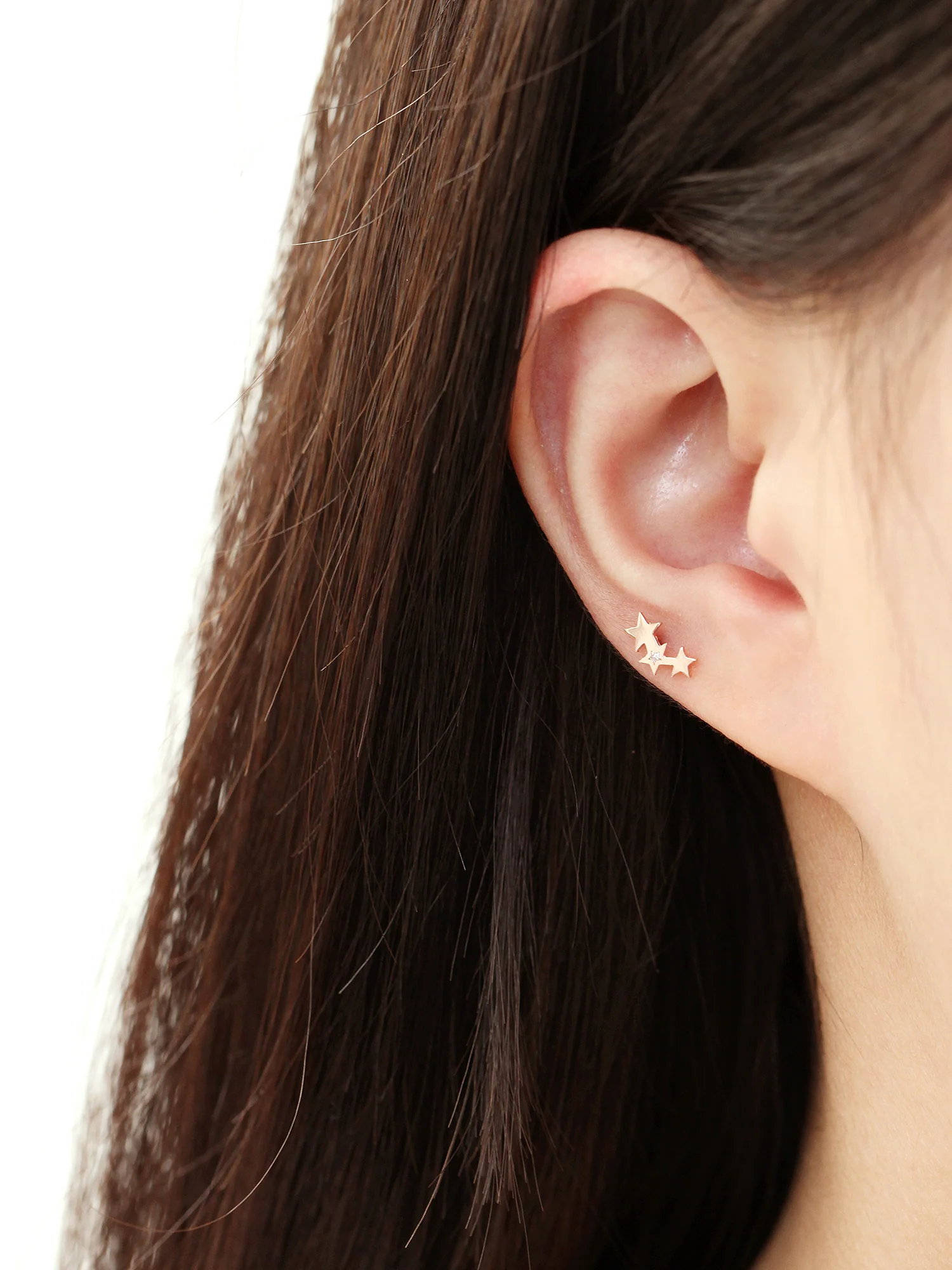 14K gold Triple Star Cubic Cartilage Earring 20G - Image 6