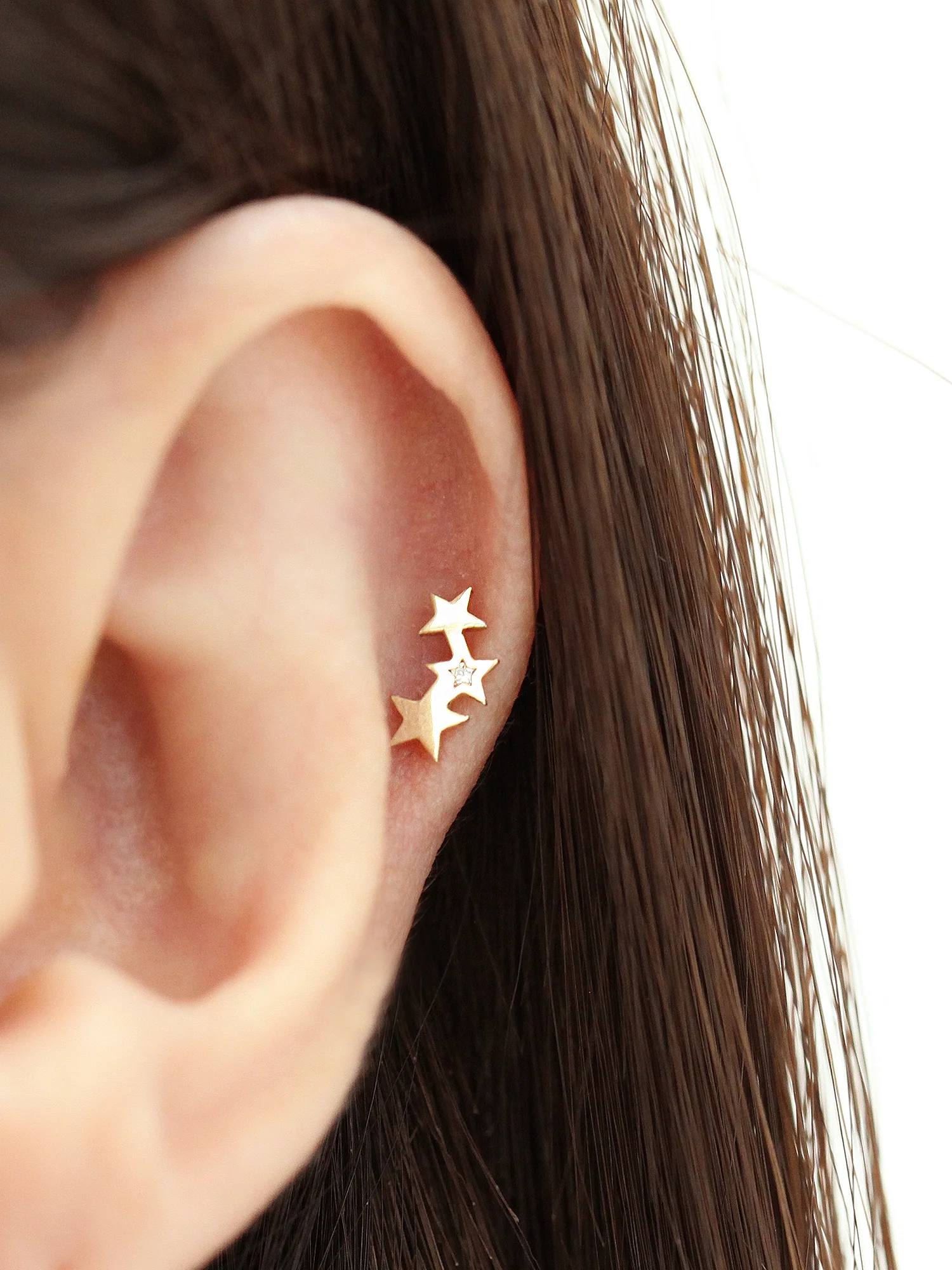 14K gold Triple Star Cubic Cartilage Earring 20G - Image 7