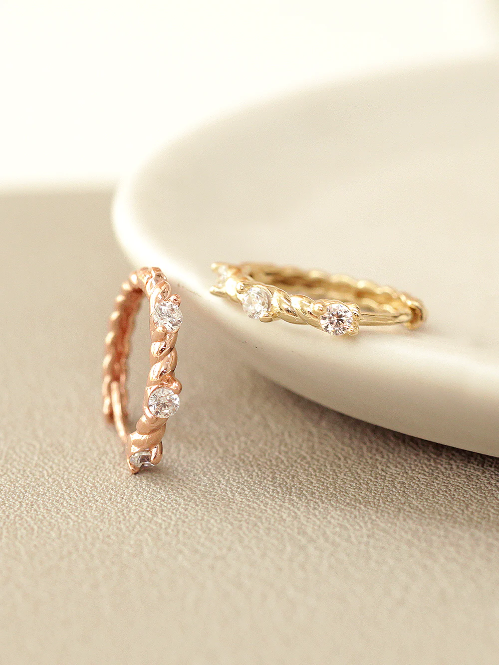 14K Gold Twist Cubic Hoop Earring - Image 10