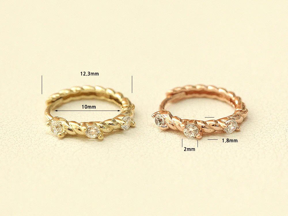 14K Gold Twist Cubic Hoop Earring - Image 11