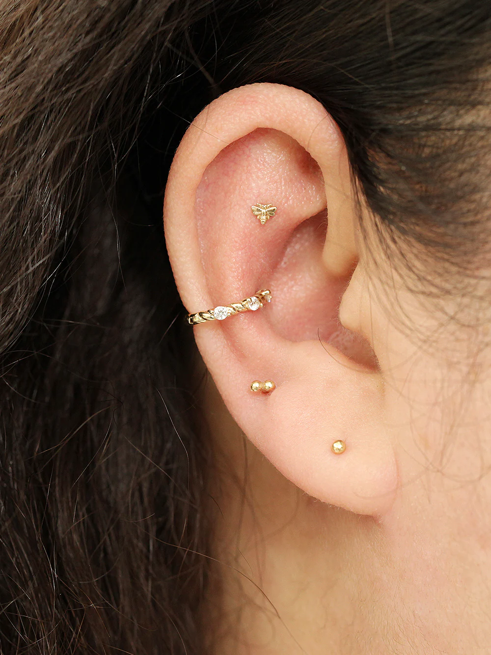 14K Gold Twist Cubic Hoop Earring - Image 4